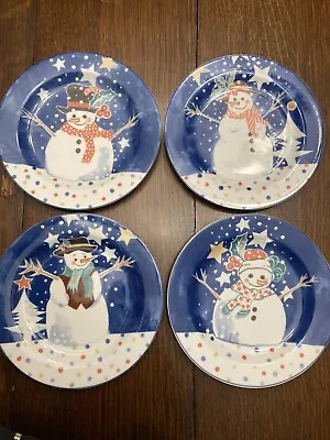 Noritake Mr Snowman Epoch Salad Plates 9  Set Of 4 Blue Holiday E115 Pre-owned  • $29.99