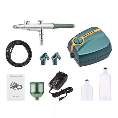 Airbrush Compressor Spray Gun Dual Action Kit Air Brush Art Tattoo Paint Green • $65.25