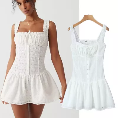 Summer Dress Women Bohemian Vintage Embroidered Pure Cotton Sleeveless Tank • $27.90