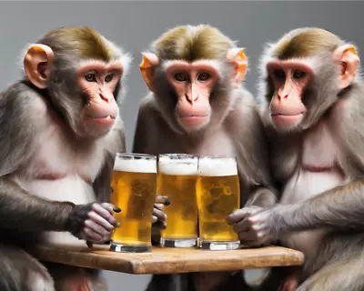 Decoration For Bars Restaurants Pictures 8x10 Funny Monkeys Drinking Beer • $6.99