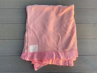 £16 • Buy Vintage All Pure Merino Wool Double Blanket 65” X 80” Salmon Pink Textile Fabric