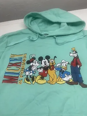 Disney Mickey Friends Hoodie Large Tiffany Blue Minnie Goofy Pluto Donald New • $12.50