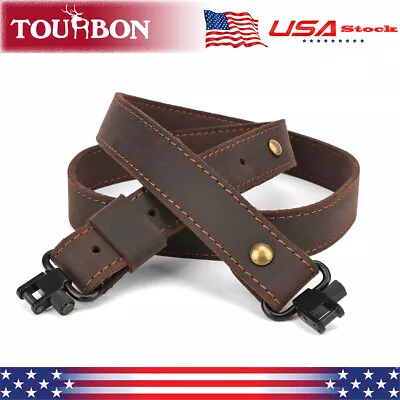 Tourbon Buffalo Leather Rifle Sling Shotgun Strap+Metal Swivels Set Shooting USA • $22.49