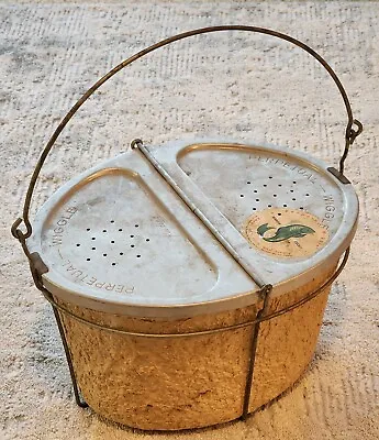 Vintage Fishing Bait Bucket Keiding Perpetual Wiggle W Minnow Net 1950s • $78