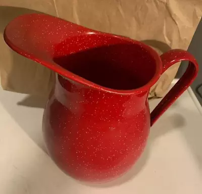 Red Tin Metal Water Pitcher Large 9  Tall • $28