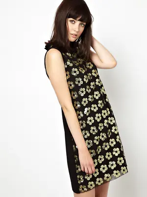 NEW Jaeger Boutique Black & Gold Sequin Flower Evening Cocktail Party Dress UK6  • £365