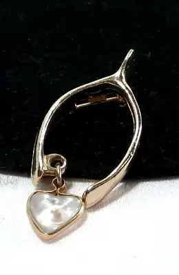 Vintage Gold Lucky Wish Bone Religious Dangle Heart Mustard Seed Brooch Pin • $16