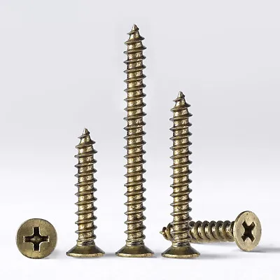 M3-M5 Copper Phillips Screws Countersunk Self Tapping Wood Screw Pozi Drive Bolt • £1.19