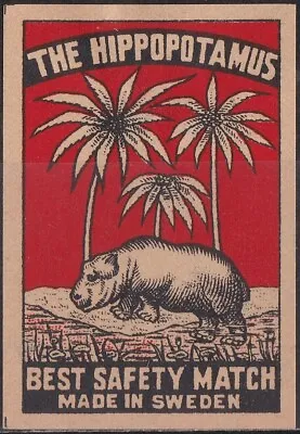 Old Matchbox Label Sweden The Hippopotamus • $3.49