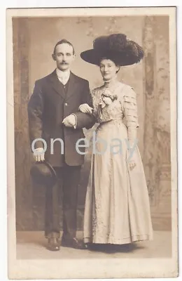 Vintage Postcard RPPC Edwardian Man & Lady - Wedding ? Fashion Hat - Leeds 1910s • £3.99