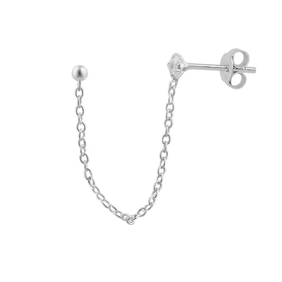 £7.55 • Buy Single Sterling Silver Ball CZ Chain Double Stud Earring