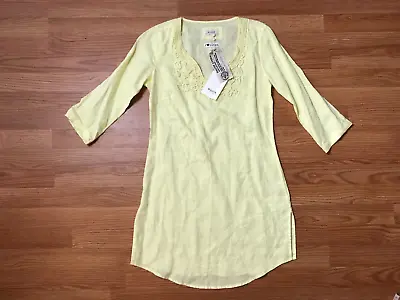 Malvin I Love Linen Dress Tunic Womens S Yellow 3/4 Sleeved Slit Hem • $24.95