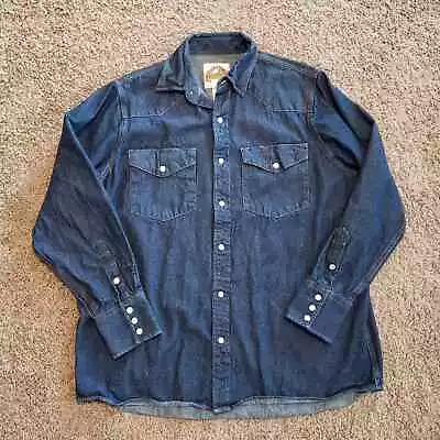 Cowboy Vintage Western Pearl Snap Denim Long Sleeve Shirt M • $25