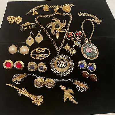 $44.99 • Buy VTG-Now Costume Jewelry Gold Tone Necklaces Earrings Brooches SCARECROW CAT MORE
