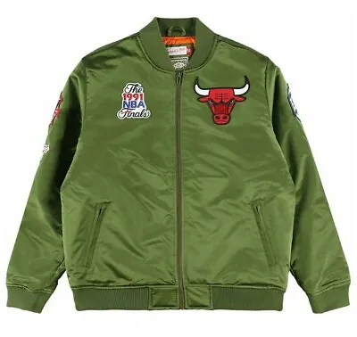 Mitchell & Ness Men's Chicago Bulls Olive Satin Flight Bomber Men's Jacket • $109.99