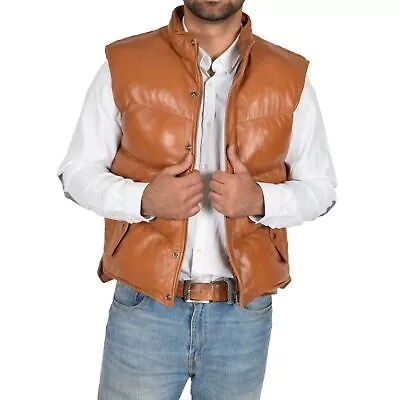 Leather Jacket  Puffer Vest Motorcycle Men S Men's Vintage Cafe Racer Harley TAN • $149.99