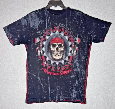 Affliction Shirt Mens Large Black Distressed S/S Lt Weight Skull Graphic Tee • $29.99