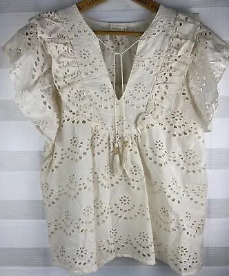 NICOLE MILLER Artelier NWT $185 Embroidered Eyelet Ruffle Top Size XS • $34.99