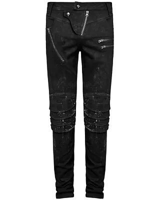Punk Rave Mens DieselPunk Jeans Pants Black Gothic Knee Armour Zipper Trousers • £74.99