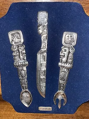 El Salvador Mayan Utensils Fork Knife Spoon Replica Souvenir Picture Wall Art • $125