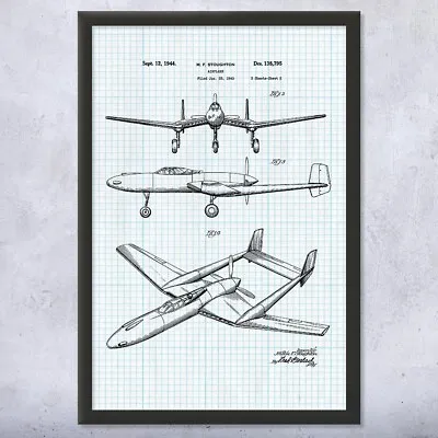 Framed Stoughton Airplane Wall Art Print Aviation Gift Airplane Blueprint • $189.95