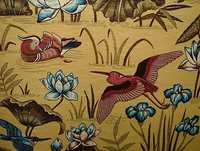Japanese Water Lily & Birds Mimosa Linen Blend Curtain Upholstery Cushion Fabric • £2.99