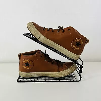 Converse All Star Chuck Taylor Mid Tops In Tan Brown Leather- UK Size 4.5 • £29.95