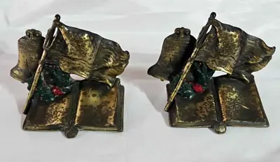 Vintage K&O Co.  Bronze Patriotic Liberty Bell And American Flag Bookends • $65