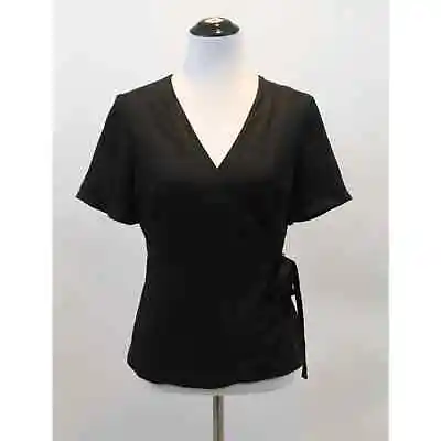 DREW Sz S Small Ramone Black Short Sleeve Wrap Top Tencel Blouse NWT • £33.26