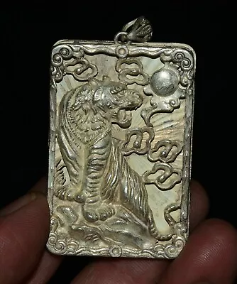 6CM Rare Chinese Miao Silver Feng Shui 12 Zodiac Year Tiger Luck Amulet Pendant • $10.56