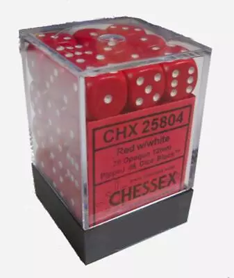 Chessex Dice D6 Sets Opaque Red With White 36 12mm Six Sided Die CHX 25804 • $7.58