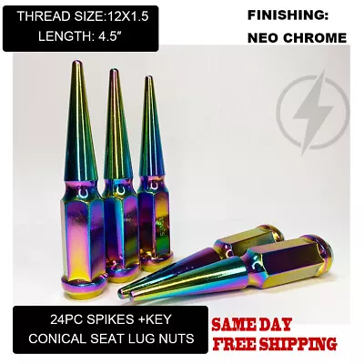 FIT GMC CANYON ENVOY XL/XUV 4.5''SPIKE LUG NUTS CONE SEAT 12x1.5 NEO CHROME 24PC • $67.99