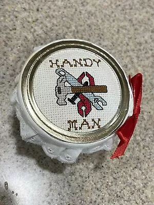 Handmade Needlepoint Miniature 2.5” Ball Jar “Handy Man” EUC • $12