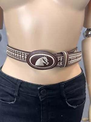 KIDS WESTERN BELT HORSE Embroidered BOYS LEATHER BELT. BOYS CHARRO BELT Size 28 • $18.99