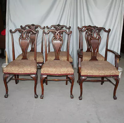 Antique Oak Chairs Set Of Six Matching With Carved Claw Feet • $1500