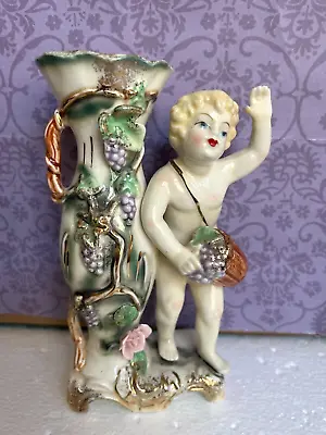 $39.99 • Buy Beautiful Vintage Porcelain 3D Floral Cherub Vase. Marked N On Bottom Gold Trim