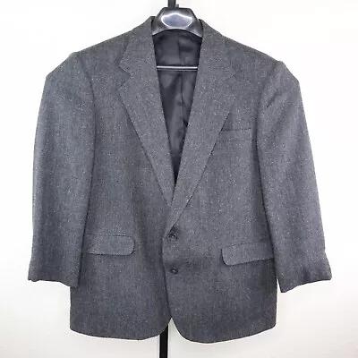 Vintage  Haggar Imperial Gray Herringbone Tweed Wool Blazer Coat Suit Jacket 42 • $22.77