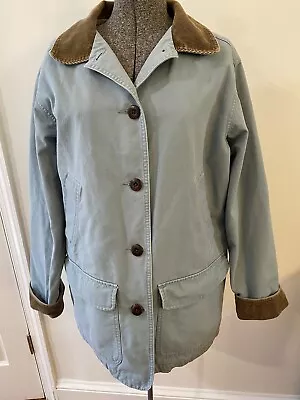 Vintage LL Bean Women’s Flannel Lined Blue Jacket Coat With Corduroy Trim Sz M • $30