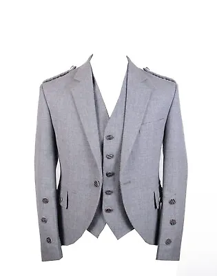 Scottish Mens Grey Kilt Jacket And Waistcoat 100% Wool Crail Wedding Kilt Jacket • £63.50