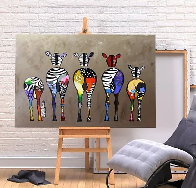 Zebra Bum Print- Deep Frame Canvas Graffiti Wall Art Picture - Multi Coloured • £69.99