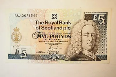 Scotland Royal Bank 5 Pounds 2004  Commemorative 250 Years Golf Club 0621 • $26