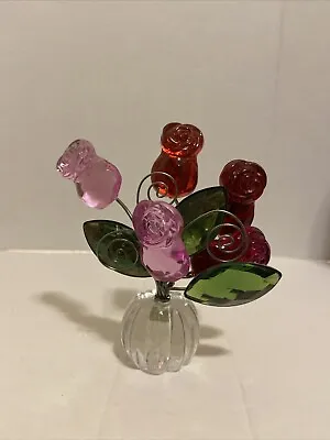 Vintage Faux Acrylic Plastic Flower Arrangement Clear Pot 4x3” Ganz • $18