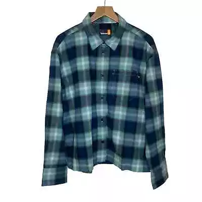 Timberland Plaid Oversized Flannel Button Front Top Shirt Women’s Medium Blue • £28.49