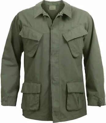 Olive Drab Vintage Vietnam Military 100% Cotton Rip-Stop Fatigue Shirt • $62.99