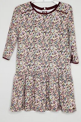 Matilda Jane 435 Courtney Burgundy Floral Print Dress Size 12 Drop Waist Ruffle • $16.19