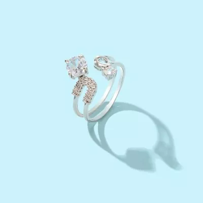 $3.99 • Buy Valentine's Day Gift Jewelry Silver Pin Open Cuff Imitation Diamond Finger Ring