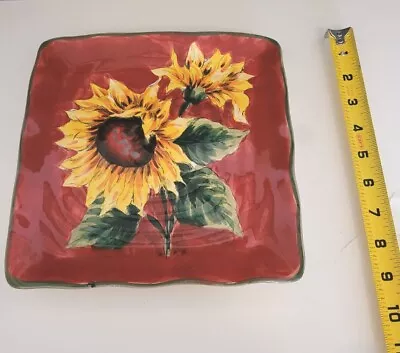 Maxcera Corp Red/Yellow Sunflower Square Dinner Plate 8 1/2” Ceramic Sm Chip • $7.99