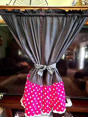 Two New 51 X38  Nicely Made Custom Minnie Mouse Curtain Panals With A 43  Tie. • $48