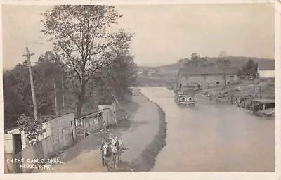 HANCOCK MD ~ C & O CANAL BOAT BEING TOWED GERKINS REAL PHOTO PC ~ Used 1908 • $24.99