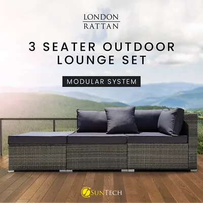$444 • Buy 【EXTRA10%OFF】LONDON RATTAN Outdoor Lounge Setting 3 Seater Furniture Modular